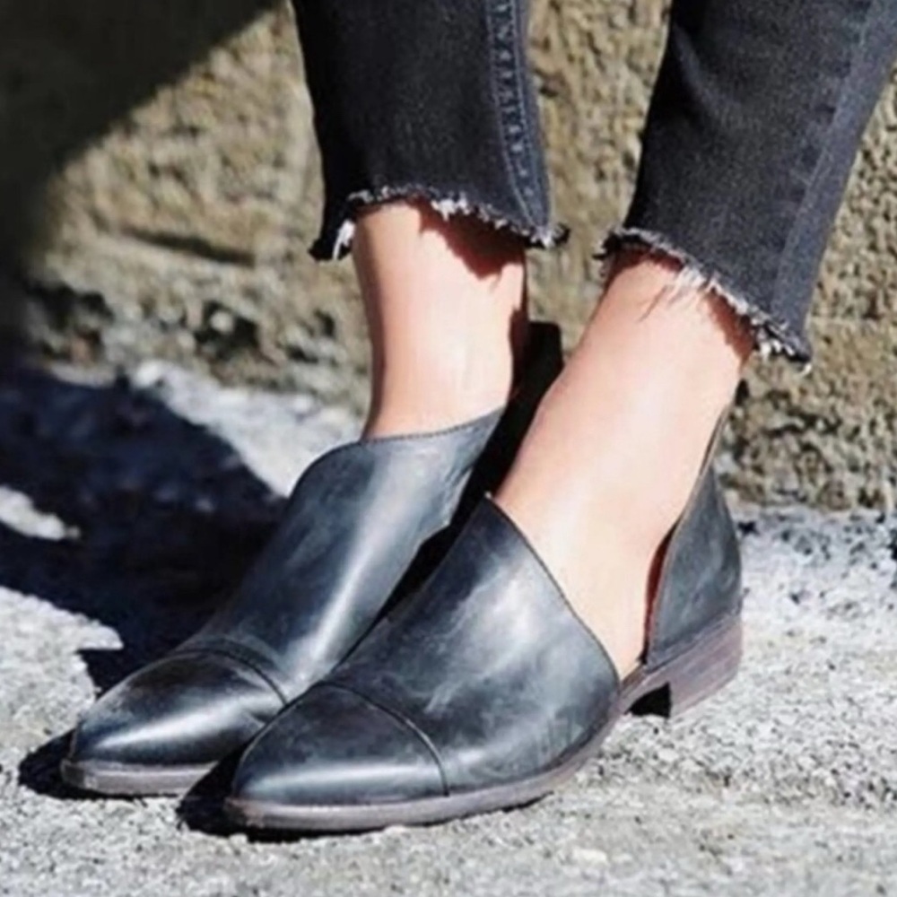 Free People Black Leather Pointed Flats